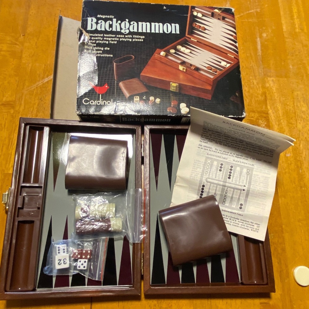 Cardinal Backgammon Magnetic Board Game Brown Excellent Travel Set Dice